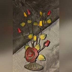 Vintage Italian rosebush toleware photo or card holder